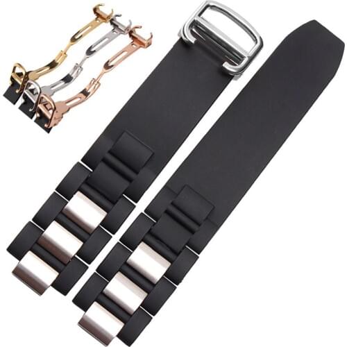 20*10MM Silicone Strap FOR 21CHRONOSCAPH CAR W10197U2 W10125U2 black white mens and womens waterproof strap folding buckle