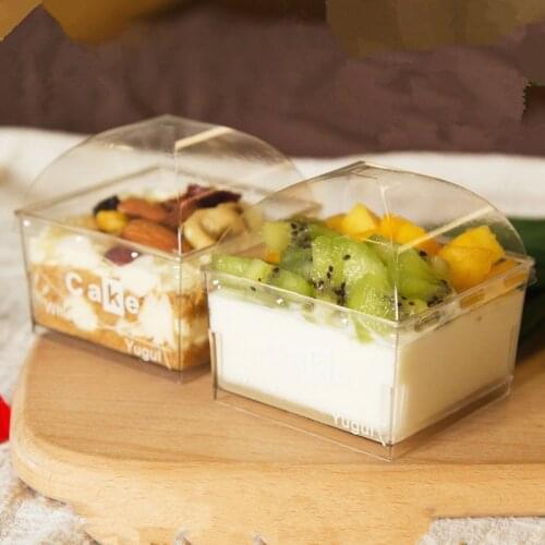 25pcs High quality square clear hard plastic dessert cups diy favors pudding ice cream cup mousse cake pastry packaging boxes