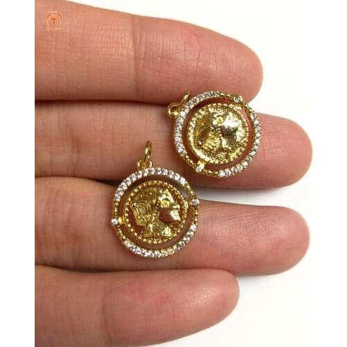 5pcs Round Portrait Pendant Charm Coin Pendant Portrait Pendant Cubic zircon Gold Brass For Women Necklace Retro Figur Jewelry Y