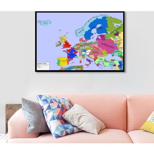 84*59 cm The 1444 Year Europe Retro Map Vintage Canvas Painting Wall Art Poster Home Decoration Children School Supplies