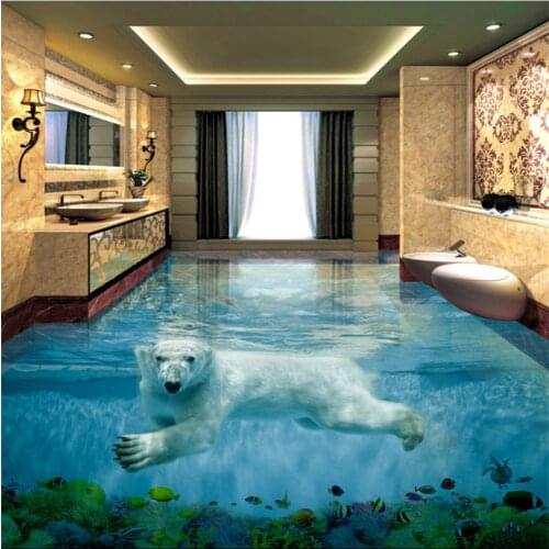 Beibehang Polar bear underwater world 3D stereo bathroom floor large custom non - woven waterproof wallpaper