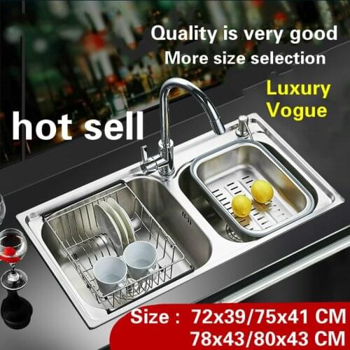 Free shipping Standard kitchen double groove sink wash the dishes food grade stainless steel hot sell 72x39/75x41/78x43/80x43 CM