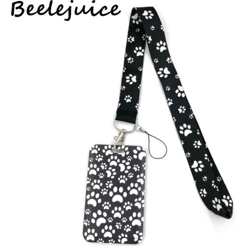 Black Dog Paws Animals Lanyard Badge ID Mobile Phone Rope Key Lanyard Neck Straps Accessories webbings ribbons Decorations Gifts