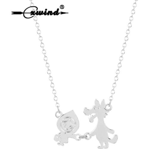Cxwind Fashion Little Red Riding Hood Story Necklace Teen Kids Fairy Tale Charm Pendant Necklaces Jewelry Unique Style Collar