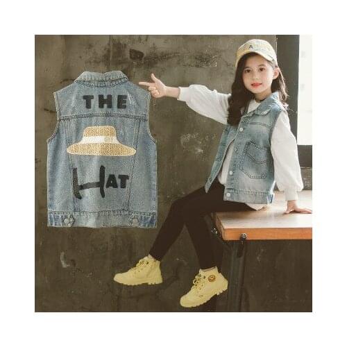 Childrens Coats Girls Denim Vests Fashion Brand New 2019 Autumn Childrens Girls Cowboy Waistcoats Kids Casual Sleeveless Jacket