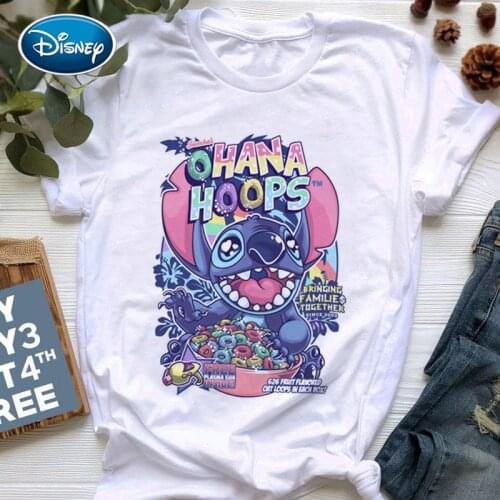 Disney Boys and Girls Cartoon Stitch T-shirt youth girl clothes cute summer leisure Casual White Korean style top