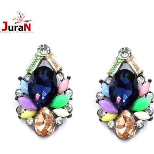 JURAN Womens fashion earrings New arrival brand sweet metal with gems stud crystal earring for women girls W3101