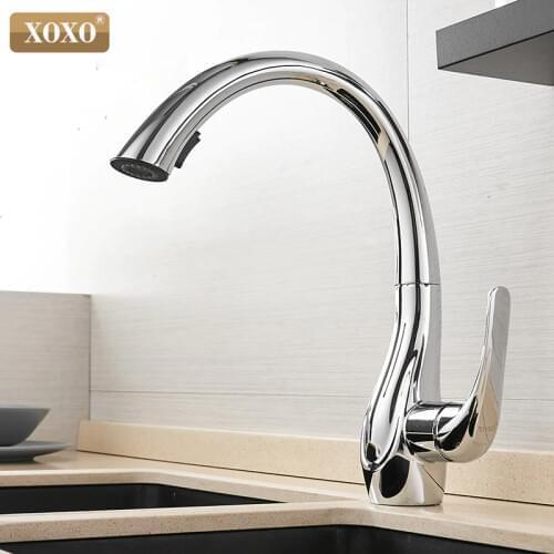 XOXO Kitchen Faucet Pull Out Cold and hot Golden Kitchen Tap Single Handle 360 Degree Water Mixer Tap Torneira Cozinha 83038