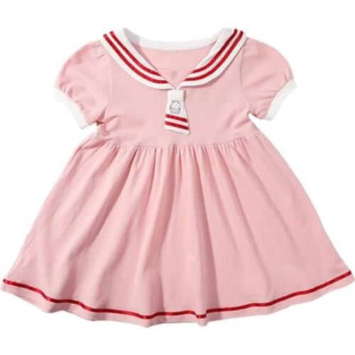 2021 Summer Dresses for girls cotton Soft Fabric Sailor Collar Dresses for Girl Childrens clothing Clothes for Girls 2-8Y