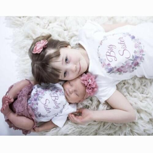 Summer Sister Installed Baby Kids Girl Little Big Sister Match Clothes Print Cotton Short Sleeve Jumpsuit Romper Outfits T-Shirt