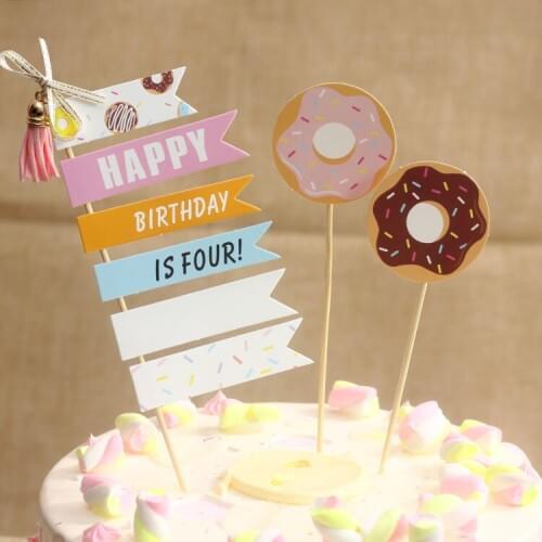 Hot Selling Cake Decoration Plug-in Fashion Tassel Girl Heart Donut Insert Card Small Fresh Card Can Write Cake Accessory