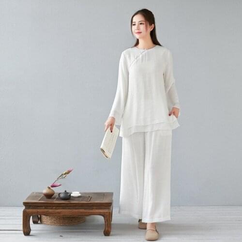 Linen Tai Chi Kungfu Meditation Yoga Set Women Tracksuit Loose Jogging Fitness Outfit Leisure Set Sport Suit Sweatshirt+pant