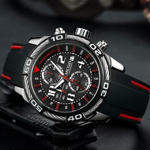 MEGIR Top Brand Mens Military Sports Watches Fashion Waterproof Silicone Quartz Wrist Watch Stop Watch Clock Relogio Masculino