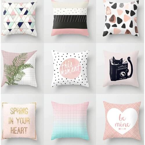 Pillow Cushion Covers Nordic Pink Geometric Blue Throw Pillows Polyester Modern Pillow Covers Decorative Couch Sofa Pillow Case