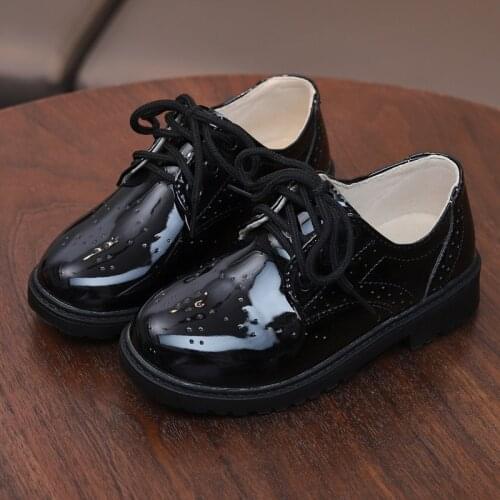 2021 New Autumn Winter Boys Leather Shoes Fashion Black Kids Dress Shoes Non-slip Infant Student Shoes Plush Warm SML004