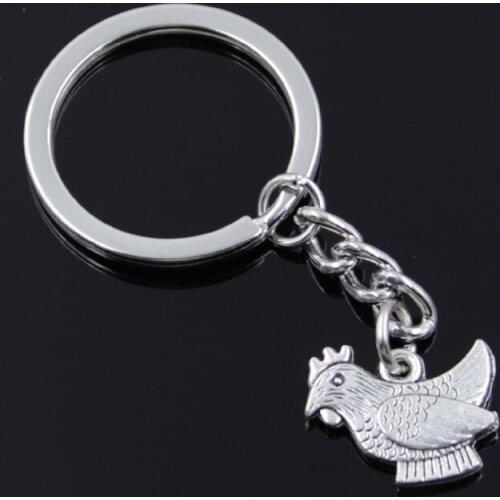 New Fashion Men 30mm Keychain DIY Metal Holder Chain Vintage Cock Chicken 19x14mm Silver Color Pendant Gift
