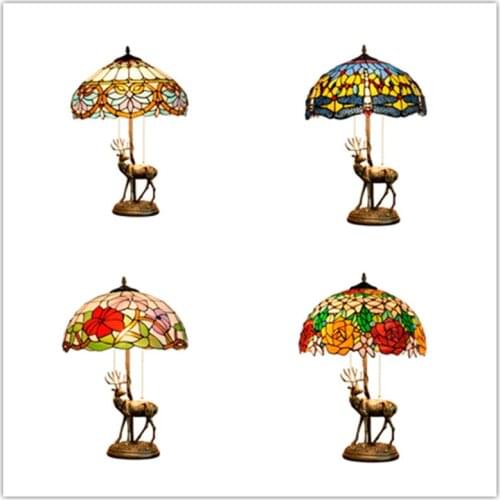 Elk Gorgeous Rose/dragonfly Tiffany Stained Glass Living Room Dining Room Bar Bedroom Bedside Diameter 40cm Table Lamp