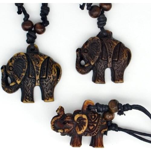 Elephants Resin Carving Pendant Wax Line Necklaces Amulet Lucky Gift Cool Tribal Totem Fashion Jewelry