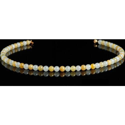 A cargo ice waxy jade round bead necklace Burmese Jade Ice white yellow emerald jade bead hand string Women necklace