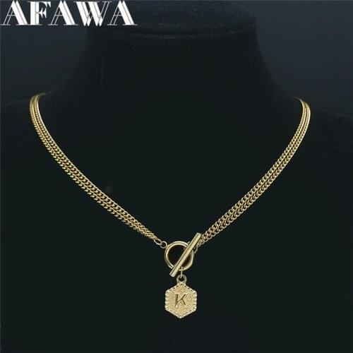 Stainless Steel Letter K Statement Necklace Gold Color Initials Chocker Necklaces Jewelry joyeria acero inoxidable XH07004S01