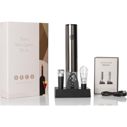 One Touch Automatic Wine Openers Set Electric Red Wine Bottle Opener Corkscrew with Base Vacuum Stopper Foil Cutter Wine Pourer