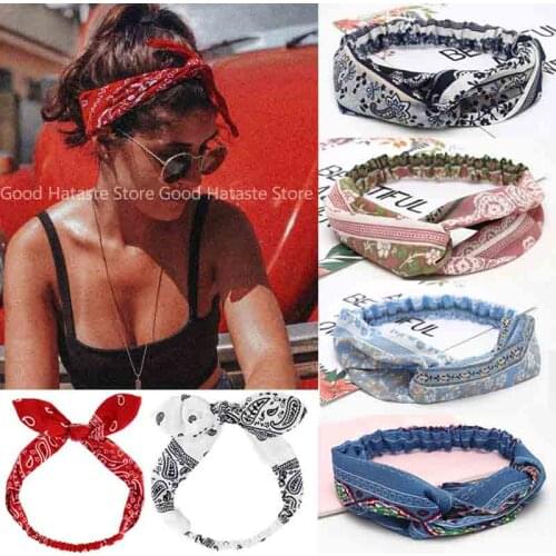 Women Girls Summer Bohemian Hair Bands Print Headbands Vintage Cross Turban Bandage Bandanas HairBands Hair Accessories Fashion