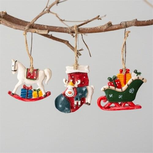 Christmas Resin Small Pendant Christmas Tree Charms Hangings Scene Layout Retro Handmade Painting Pendant Ornament Navidad 2021