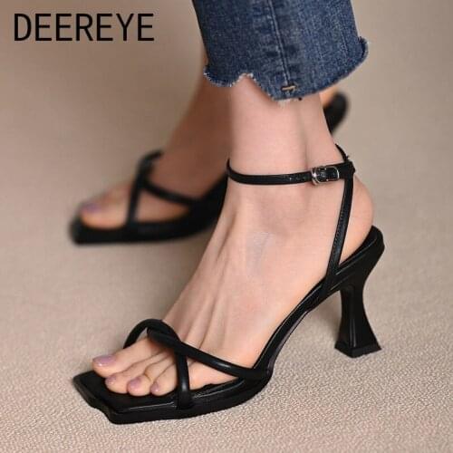 6CM Chunky High Heels Sandals Women Ankle Cross BuckleSlingback Summer 2021 Luxury Brand High Quality Shoe Wedding Evening Dress