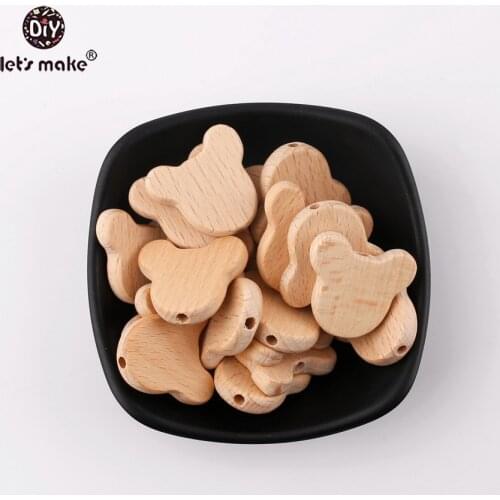 Lets make Natural Wood Bears Chew Beads Jewelry Making For Teeth 20pcs Beech Wooden Teether DIY Dummy Clip Chains Baby Teethers