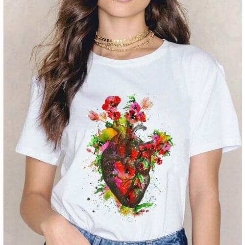 Harajuku Heart Print T Shirt Women Short Sleeve O Neck Tshirt Summer Tee Tops Short Sleeve Female Camisetas Mujer
