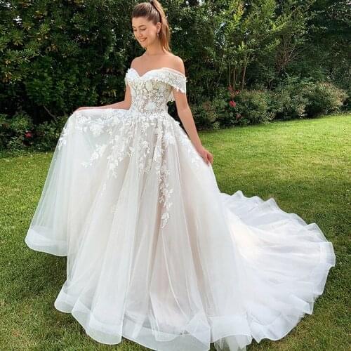 Gorgeous Appliques A-Line Wedding Dress 2021 Charming Sweetheart Neck Off Shoulder Bridal Gown Customized Vestido De Noiva
