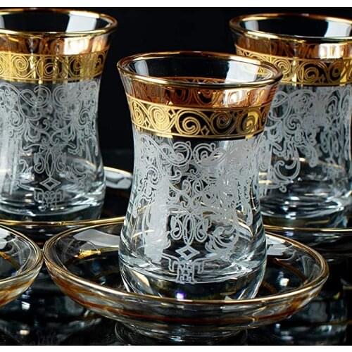 Vintage English Tea Glasses Cups Saucers Set of 6 for Women Serving Drinking Decorative Housewarming Gift Party Espresso Crystal