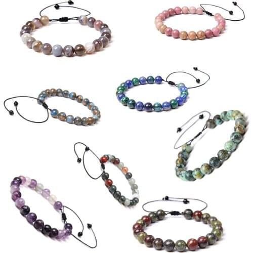 Vintage Adjustable Braid Bracelet For Men Natural Botswana Agates Polished Brown Round Stone Beads Woven Pulsera Women Jewelry