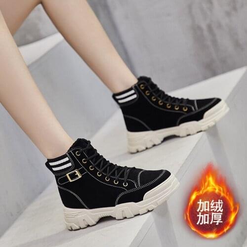 Adult High Top Lady Martin Boots Trend Lace-up Lady Flats Shoes Keep warm Winter Cotton shoes Rubber Damping Lady Fashion Shoes