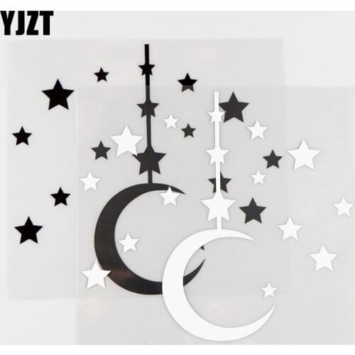 YJZT15.4X14.1CM Mischievous Star And Moon Art Decor Funny Car Stickers Vinyl Decal Black / Silver 10A-0136