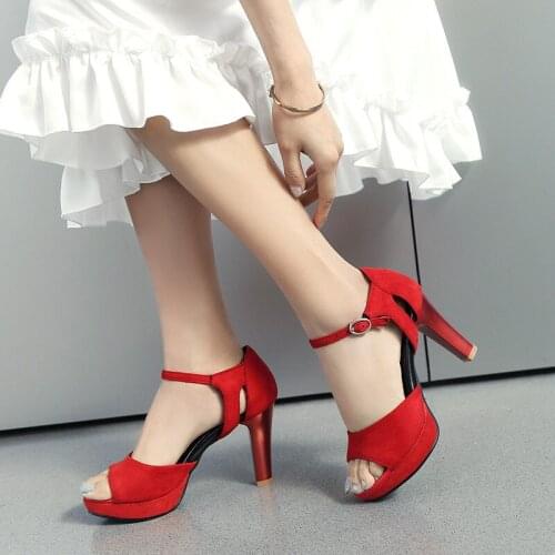 YMECHIC 2019 Summer Flock High Heels Sandals Women Shoes Red Green Black Party Ladies Plus Size Platform Sandal Shoe Daily