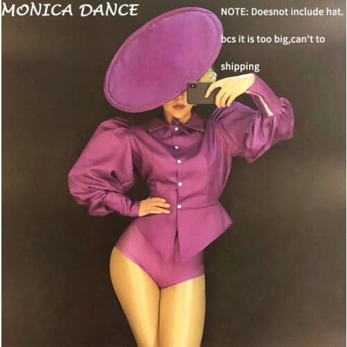 Women Sexy Stage Wear Violet DJDS Bodysuit Long Sleeve Nightclub Party Celebrate Show Dancer Singer (Without Hat Outer Ring)