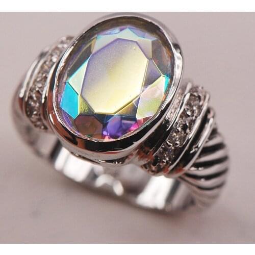 Rose Rainbow White Mystic Crystal Zircon 925 Sterling Silver Woman Ring Size 6 7 8 9 10 F625