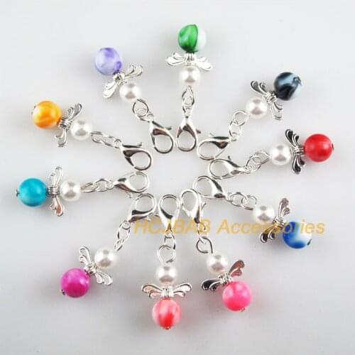 10 New Tiny 13.5x22mm Angel Charms Mixed Gradients Acrylic Silver Plated Retro With Lobster Claw Clasps