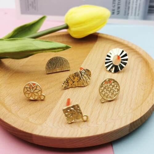 10pcs DIY Earring Jewelry Finding Gold Tone Metal Ear Stud Charms Connectors Geometric Shaped Charms Anti-allergy Pin Girl FX479