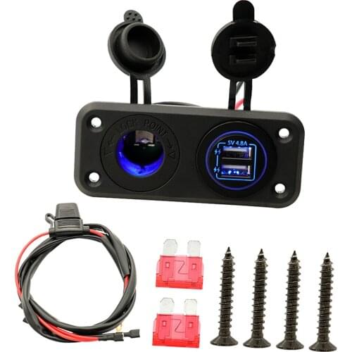 12V-24V Car USB Charger Socket Panel for Boat Marine Mobile Phones Blue LED Lights Wire Car USB Socket Panel 4200mA