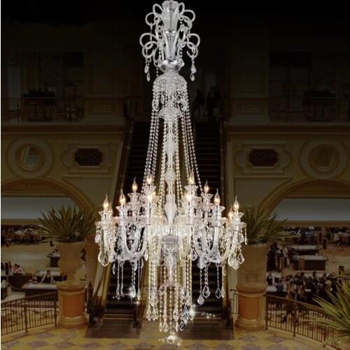2.1M Large Led candle chandelier crystal lighting for church foyer hotel Long stair light large stair chandelier Led candelabro
