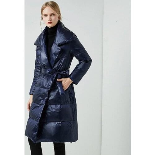 2019 winter women duck down jackets western female long coats warm thicken golilla fashion sash bound BA large hem