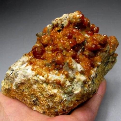 394g Spessartine Garnet+Smoky Quartz - crystals and stones healing Mineral specimen Home Decor feng shui decoration