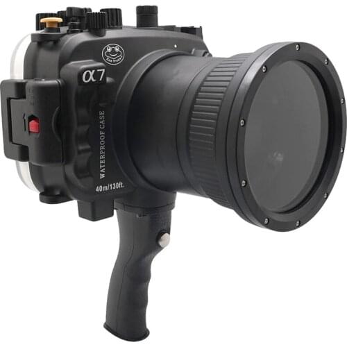 40m/130ft For Sony A7 NG Series A7R A7S underwater camera housing diving box case cover with pistol grip 90mm lens Black