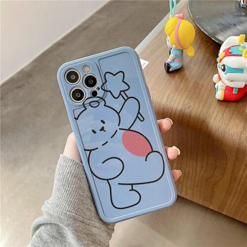 Retro kawaii Magic wand line bear art japanese Phone Case For iPhone 11 12 Pro Max Xr Xs Max 7 8 Plus 7Plus case Cute Soft Cover