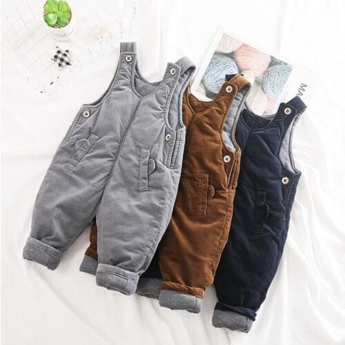 Winter New Toddler Kids Overalls Casual Solid Cotton Thicken Jumpsuits For Boys Girls Infants Baby Korean Soft Warm Overalls