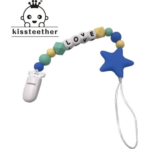 Baby Silicone Pacifier Chain Holder Sooth Teething Dummy Baby Products Customized Name Silicone Beads Star Teether Shower Gift