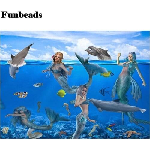 Diy full square diamond embroidery Mermaid dolphin 5d diamond painting cross stitch round diamond needlework kit wall art FF778