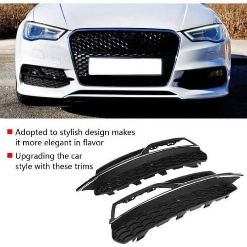 For S3 Style Front Bumper Fog Light Grilles Gloss Black For-Audi A3 S-Line 8V 2013 2014 2015 2016 Honeycomb Mesh Hex Front Grill